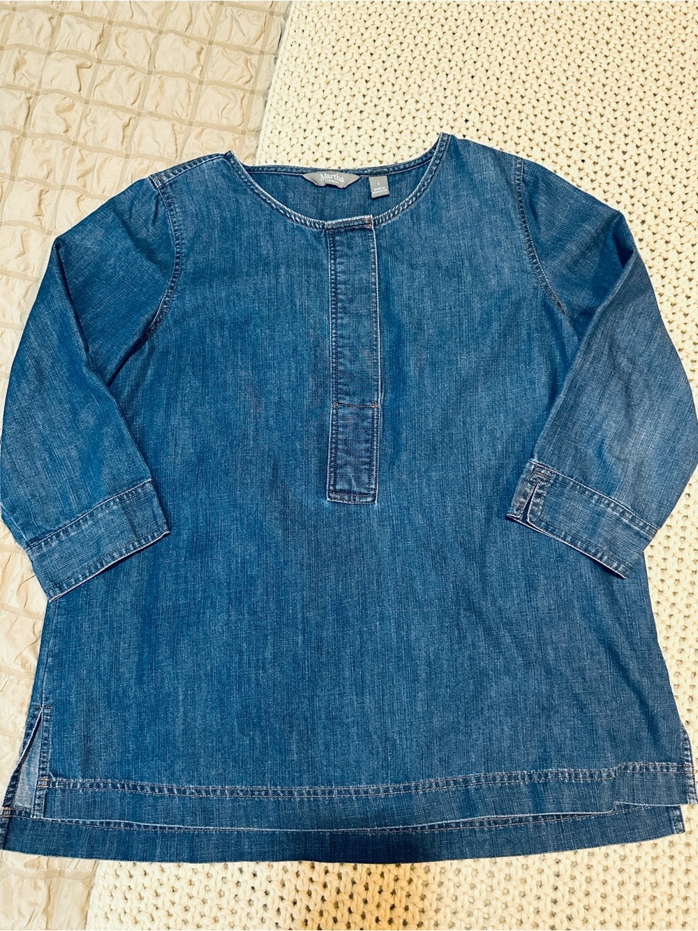 Martha Stewart Blue Denim Popover Tunic Top